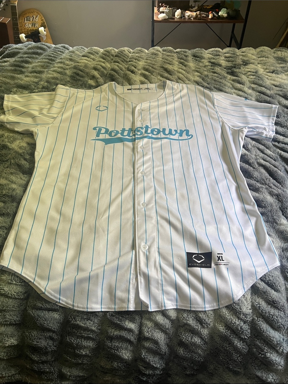 Pottstown Men’s White & Light Blue Pinstripe Baseball Jersey